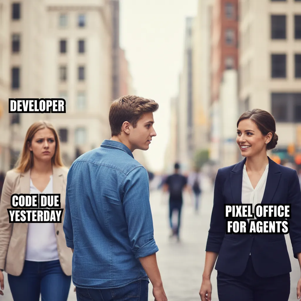 Meme Distracted Boyfriend — Lo sviluppatore scopre che la grafica degli agenti è più entusiasmante degli agenti stessi