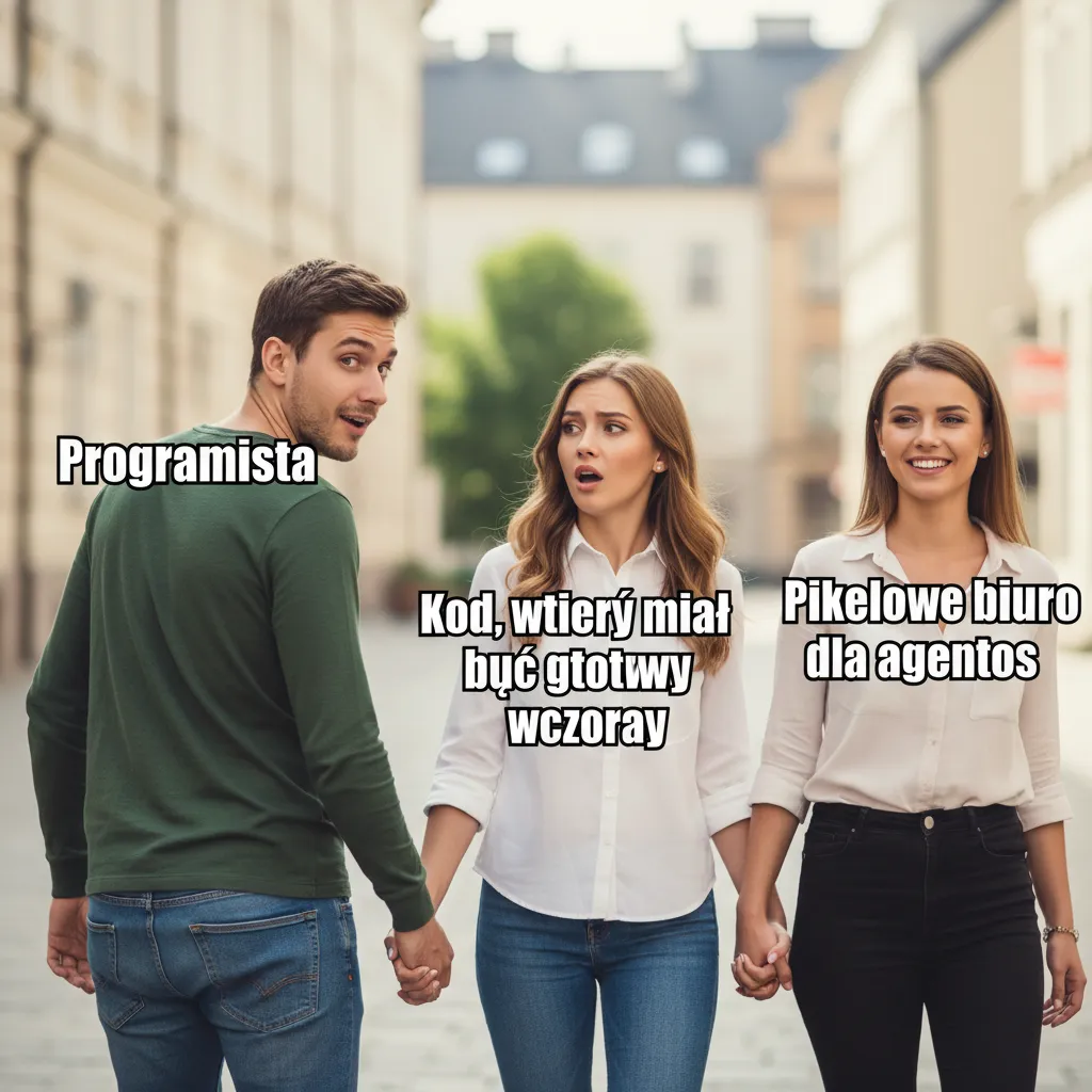 Mem Distracted Boyfriend — Programista odkrywa, że wizualizacje agentów są bardziej ekscytujące niż sami agenci