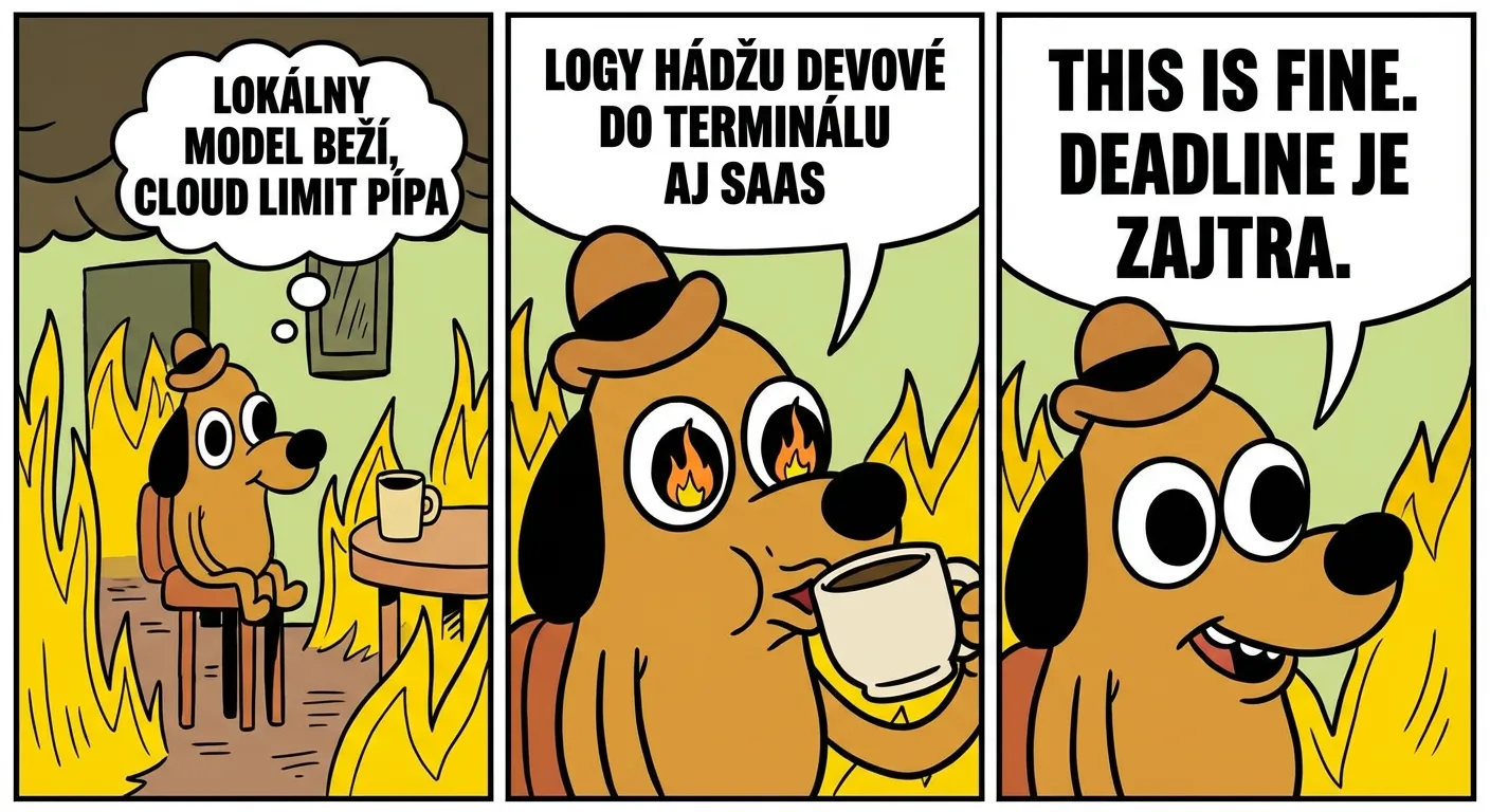This Is Fine meme — AI prevádzka v roku 2026